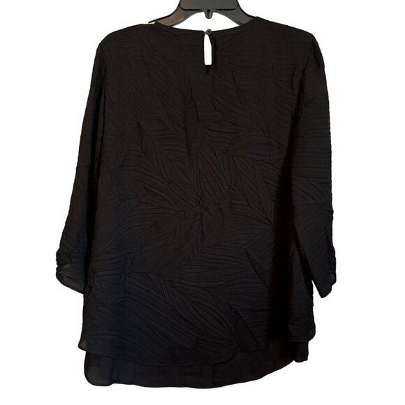 Chicos Black Textured 3/4 Sleeve Layered Blouse Size M Polyester Womens Top - Picture 12 of 12